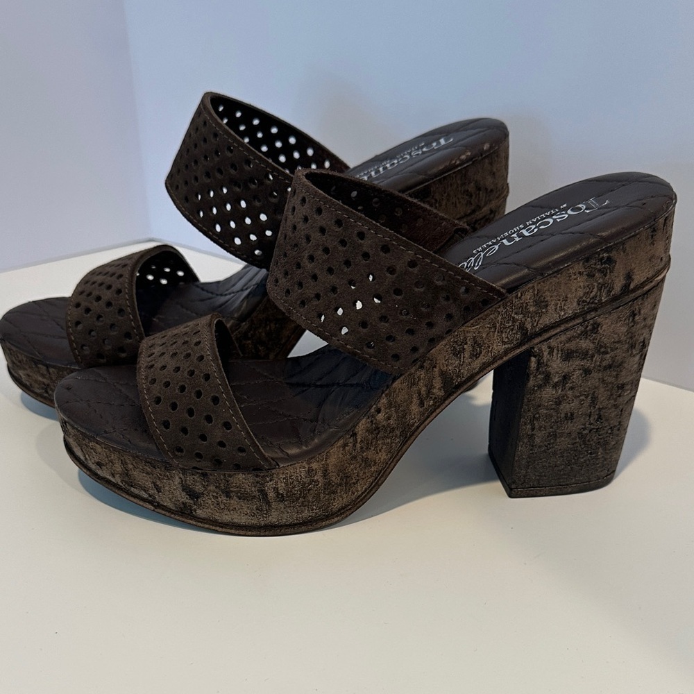 Toscanella Italian Leather Perforated Wedge Sandals Brown Made in Italy 10 - Picture 7 of 7